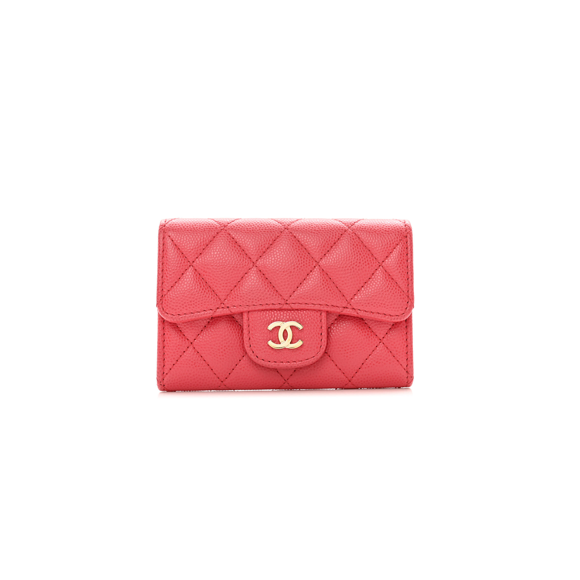 Ch*el caviar quilted flap card holder pink ap0214 (11.3*7.5*2.5cm)